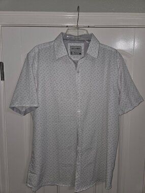 Outlander Craft + Flow Men's Large Western Print Button Up Shirt White Gray Stre